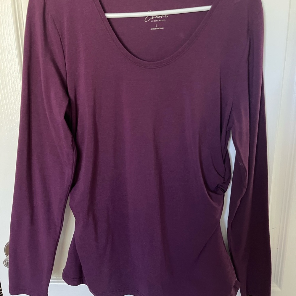 Edina Mendel Aubergine Long Sleeve U Neck Top